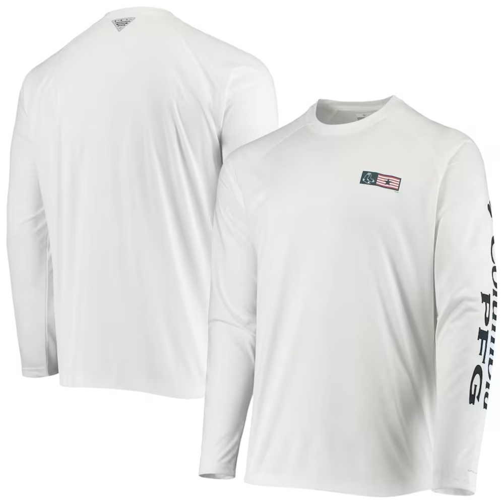 Columbia PFG Terminal Tackle Boston Red Sox Long Sleeve White Shirt Mens Small